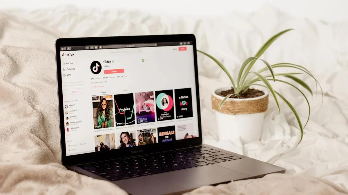 TikTok PC profile page on a laptop screen