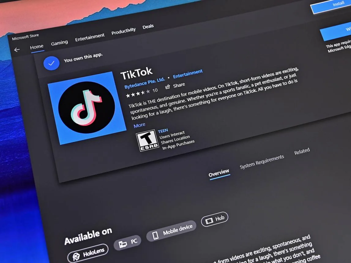 TikTok app available in Microsoft Store for PC