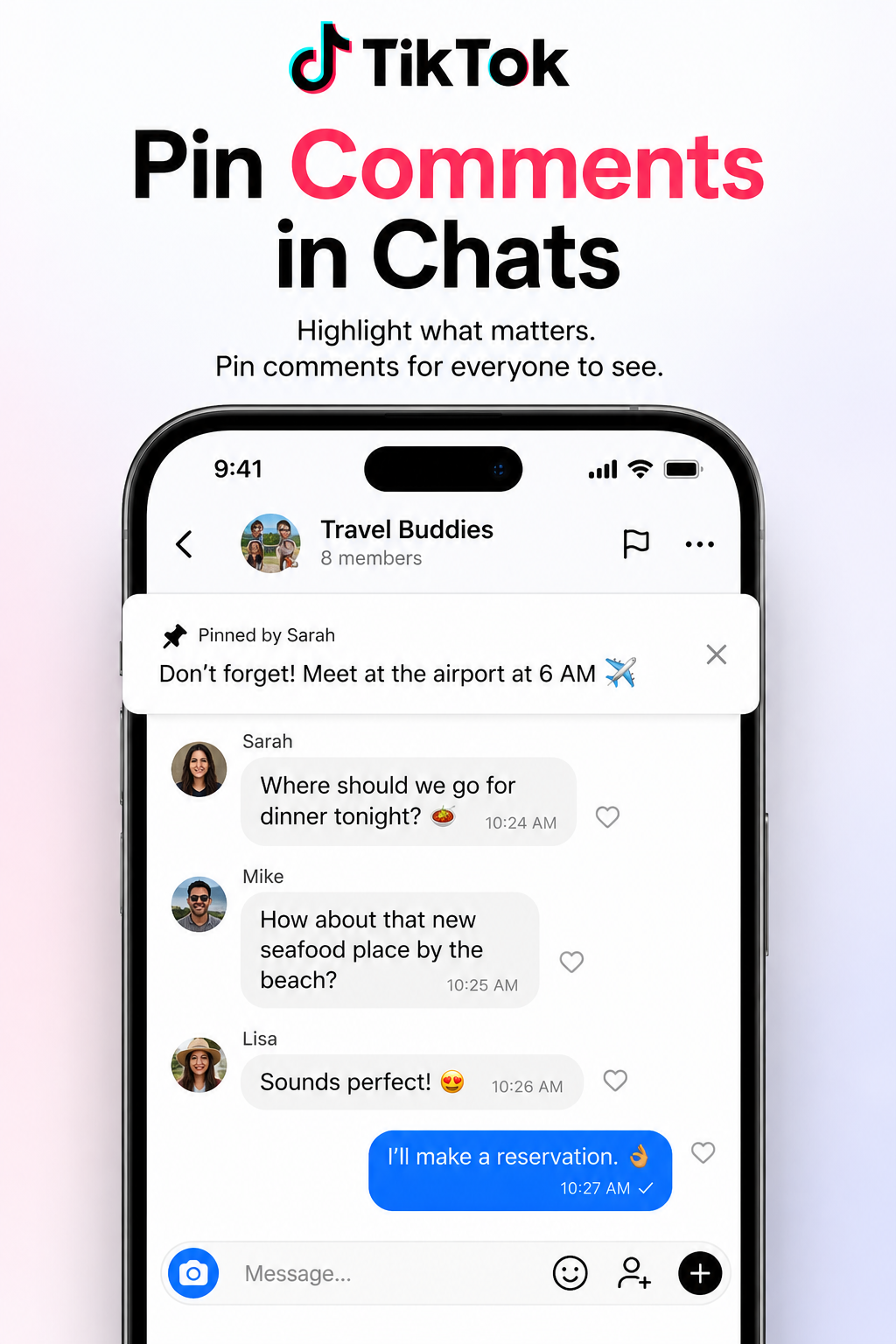 Pin Comments in chats